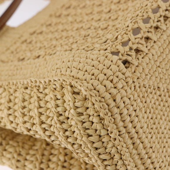Miu Miu Woven Tote Bag Raffia 2way Beige Gold Tone Auth ki6738M