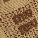 Miu Miu Woven Tote Bag Raffia 2way Beige Gold Tone Auth ki6738M-16