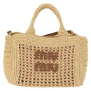 Miu Miu Woven Tote Bag Raffia 2way Beige Gold Tone Auth ki6738M-2