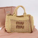 Miu Miu Woven Tote Bag Raffia 2way Beige Gold Tone Auth ki6738M-24