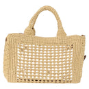 Miu Miu Woven Tote Bag Raffia 2way Beige Gold Tone Auth ki6738M-3