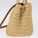 Miu Miu Woven Tote Bag Raffia 2way Beige Gold Tone Auth ki6738M-4