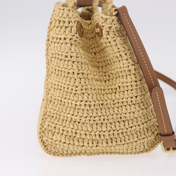 Miu Miu Woven Tote Bag Raffia 2way Beige Gold Tone Auth ki6738M