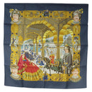 HERMES Carre 90 Scarf Silk ""MAHARAJAS"" Blue Gold Auth ki6741M-1