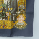 HERMES Carre 90 Scarf Silk ""MAHARAJAS"" Blue Gold Auth ki6741M-10