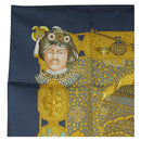 HERMES Carre 90 Scarf Silk ""MAHARAJAS"" Blue Gold Auth ki6741M-2