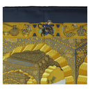HERMES Carre 90 Scarf Silk ""MAHARAJAS"" Blue Gold Auth ki6741M-3