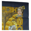 HERMES Carre 90 Scarf Silk ""MAHARAJAS"" Blue Gold Auth ki6741M-4