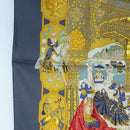 HERMES Carre 90 Scarf Silk ""MAHARAJAS"" Blue Gold Auth ki6741M-5