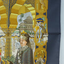 HERMES Carre 90 Scarf Silk ""MAHARAJAS"" Blue Gold Auth ki6741M-7
