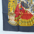 HERMES Carre 90 Scarf Silk ""MAHARAJAS"" Blue Gold Auth ki6741M-8