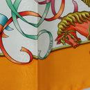 HERMES Carre 90 Scarf Silk ""LUNA ARK"" Orange White Auth ki6742M-12