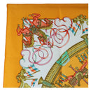 HERMES Carre 90 Scarf Silk ""LUNA ARK"" Orange White Auth ki6742M-2