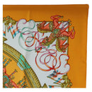 HERMES Carre 90 Scarf Silk ""LUNA ARK"" Orange White Auth ki6742M-4