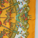 HERMES Carre 90 Scarf Silk ""LUNA ARK"" Orange White Auth ki6742M-7