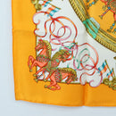 HERMES Carre 90 Scarf Silk ""LUNA ARK"" Orange White Auth ki6742M-8