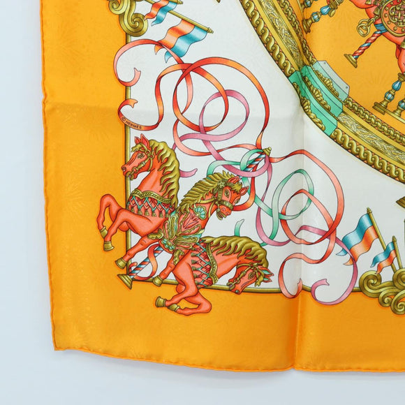 HERMES Carre 90 Scarf Silk ""LUNA ARK"" Orange White Auth ki6742M