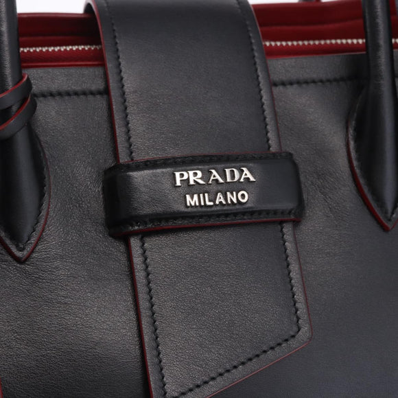 PRADA Hand Bag Leather 2way Black Silver Auth ki6745M
