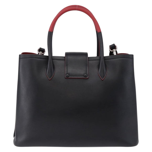 PRADA Hand Bag Leather 2way Black Silver Auth ki6745M