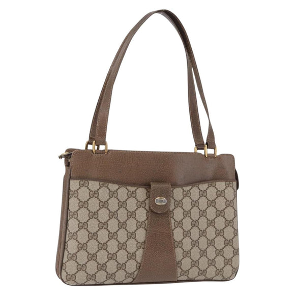 GUCCI GG Supreme Shoulder Bag PVC Beige Gold Auth ki6747