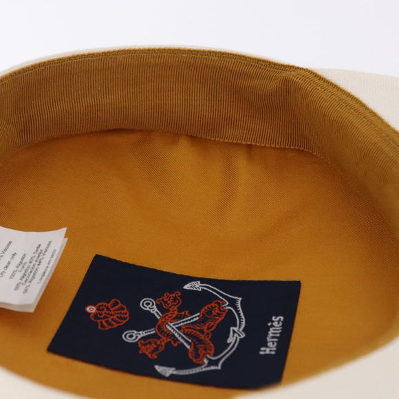 HERMES Casquette Hat Canvas White Auth ki6748M