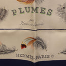 HERMES Carre 90 Scarf ”PLUMES” Silk Blue Auth ki6752-11