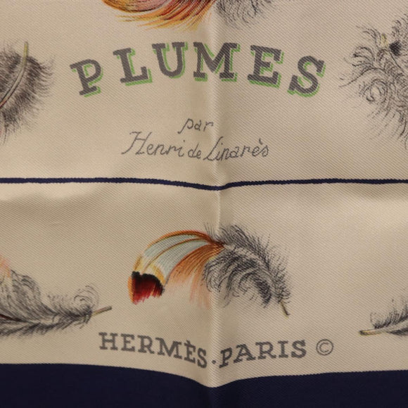 HERMES Carre 90 Scarf ”PLUMES” Silk Blue Auth ki6752