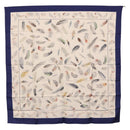 HERMES Carre 90 Scarf ”PLUMES” Silk Blue Auth ki6752-12