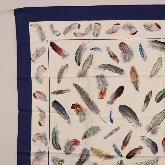 HERMES Carre 90 Scarf ”PLUMES” Silk Blue Auth ki6752