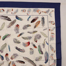 HERMES Carre 90 Scarf ”PLUMES” Silk Blue Auth ki6752-4