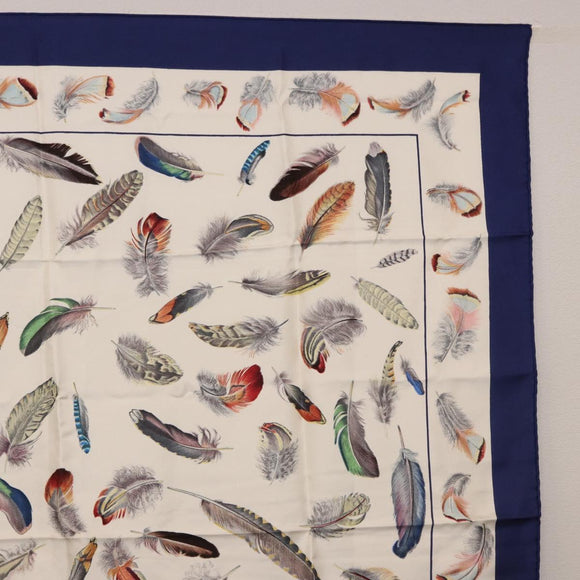 HERMES Carre 90 Scarf ”PLUMES” Silk Blue Auth ki6752