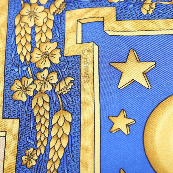 HERMES Carre 90 Scarf ”CARPE DIEM” Silk Blue Auth ki6753