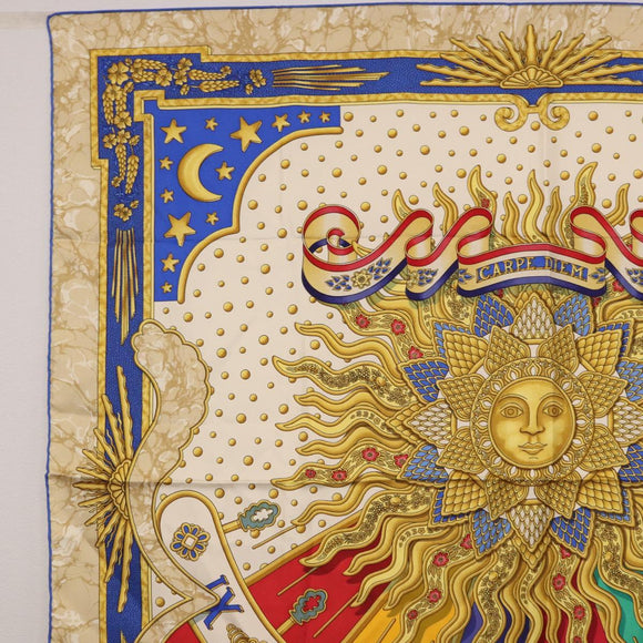 HERMES Carre 90 Scarf ”CARPE DIEM” Silk Blue Auth ki6753