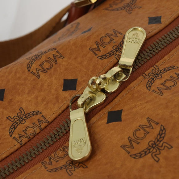 MCM Logogram Vicetos Boston Bag PVC Leather 2way Brown Gold Auth ki6754