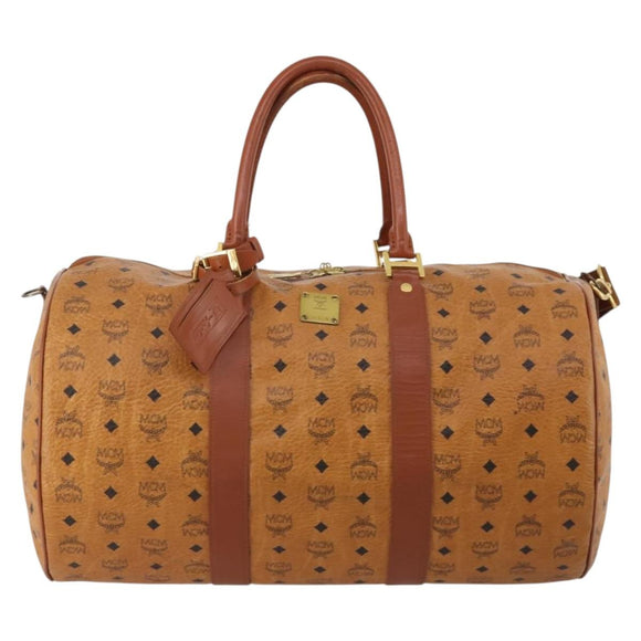 MCM Logogram Vicetos Boston Bag PVC Leather 2way Brown Gold Auth ki6754