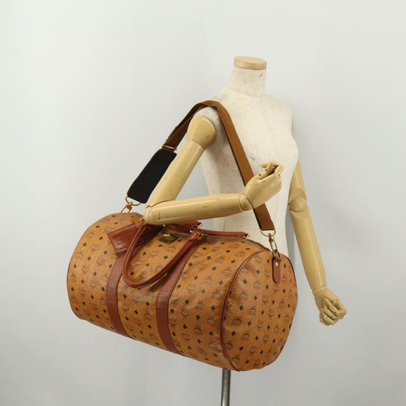 MCM Logogram Vicetos Boston Bag PVC Leather 2way Brown Gold Auth ki6754