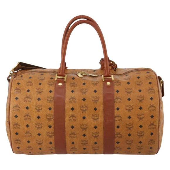 MCM Logogram Vicetos Boston Bag PVC Leather 2way Brown Gold Auth ki6754