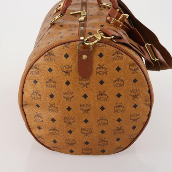 MCM Logogram Vicetos Boston Bag PVC Leather 2way Brown Gold Auth ki6754