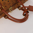 MCM Logogram Vicetos Boston Bag PVC Leather 2way Brown Gold Auth ki6754-9