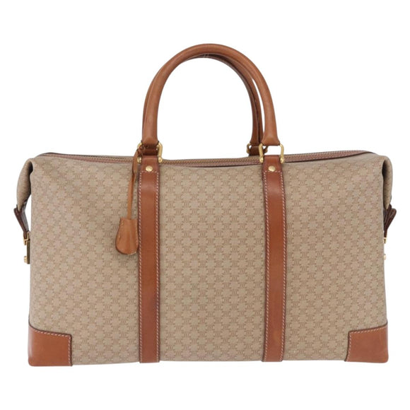 CELINE Macadam Canvas Boston Bag PVC Beige Gold Auth ki6755A