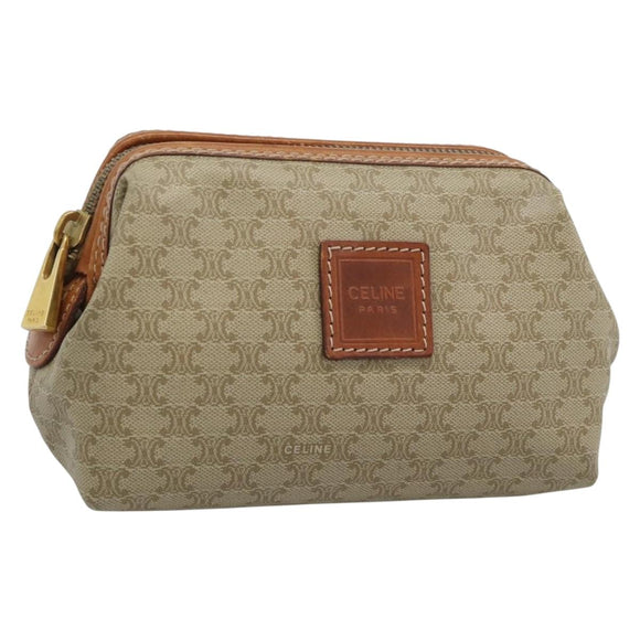 CELINE Macadam Canvas Pouch PVC Beige Gold Auth ki6758