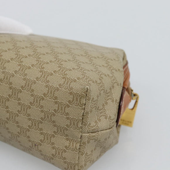 CELINE Macadam Canvas Pouch PVC Beige Gold Auth ki6758