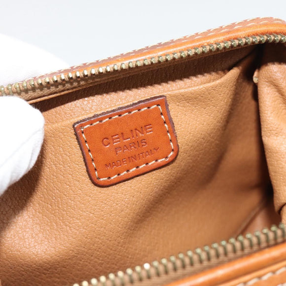 CELINE Macadam Canvas Pouch PVC Beige Gold Auth ki6758