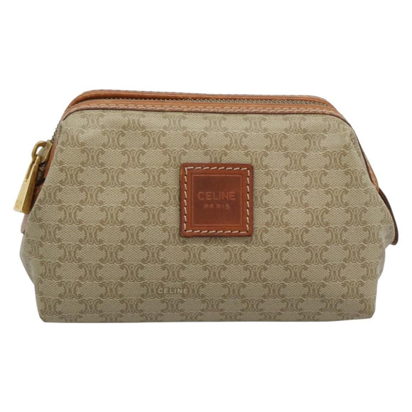 CELINE Macadam Canvas Pouch PVC Beige Gold Auth ki6758