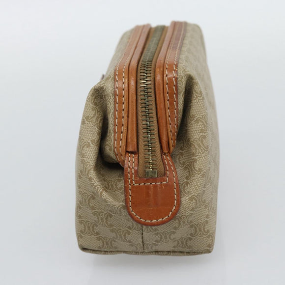 CELINE Macadam Canvas Pouch PVC Beige Gold Auth ki6758