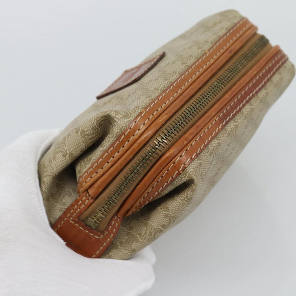 CELINE Macadam Canvas Pouch PVC Beige Gold Auth ki6758
