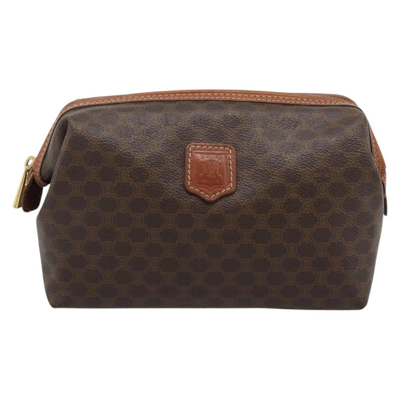 CELINE Macadam Canvas Pouch PVC Leather Brown Gold Auth ki6759