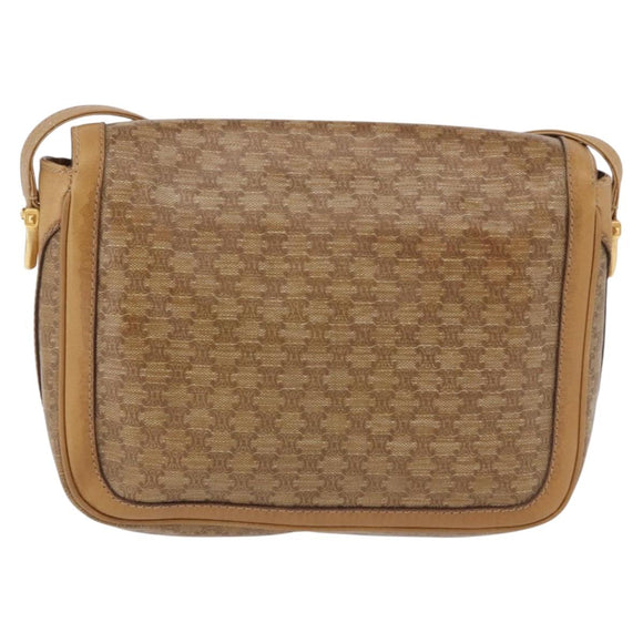 CELINE Macadam Canvas Shoulder Bag PVC Beige Gold Auth ki6762