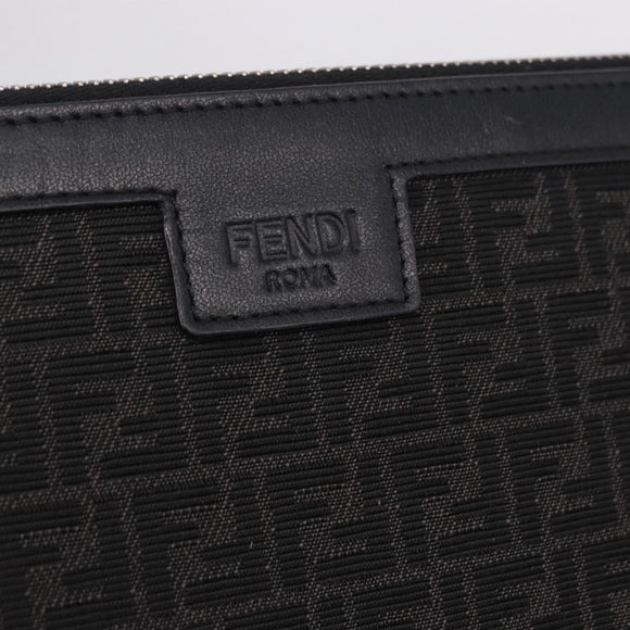 FENDI Zucchino Canvas Clutch Bag Black Auth ki6765V