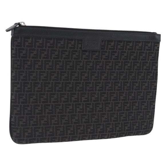 FENDI Zucchino Canvas Clutch Bag Black Auth ki6765V